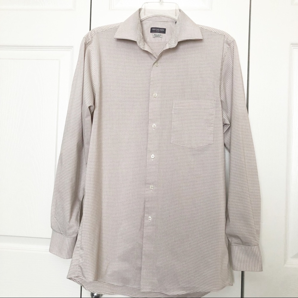 Van Heusen LS white& tan pattern men’s shirt